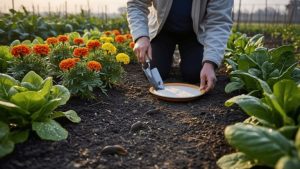 Person bekämpar sniglar i trädgårdsland med öl och spade.